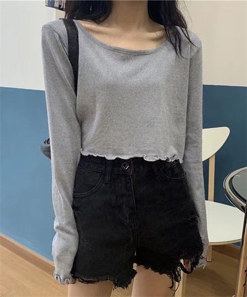 Dream garden(ドリームガーデン)の「ショート丈長袖Tシャツ(Tシャツ/カットソー・レディース・パープル/ライトグリーン/グレー/杢グレー/ブラック/ブルー・L/M)」の11枚目の写真