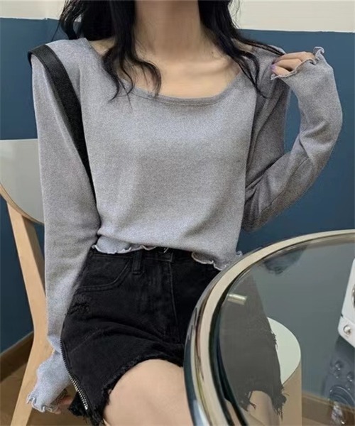 Dream garden(ドリームガーデン)の「ショート丈長袖Tシャツ(Tシャツ/カットソー・レディース・パープル/ライトグリーン/グレー/杢グレー/ブラック/ブルー・L/M)」の14枚目の写真
