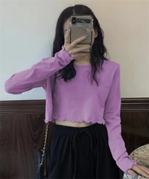 Dream garden(ドリームガーデン)の「ショート丈長袖Tシャツ(Tシャツ/カットソー・レディース・パープル/ライトグリーン/グレー/杢グレー/ブラック/ブルー・L/M)」の19枚目の写真