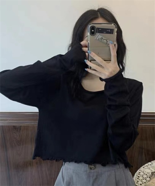 Dream garden(ドリームガーデン)の「ショート丈長袖Tシャツ(Tシャツ/カットソー・レディース・パープル/ライトグリーン/グレー/杢グレー/ブラック/ブルー・L/M)」の9枚目の写真