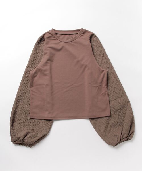 STYLEBLOCK（スタイルブロック）の「ポンチ×ふくれジャガードドッキングプルオーバー（Tシャツ/カットソー・レディース・モカ/ライトベージュ/チャコールグレー・M）」の3枚目の写真
