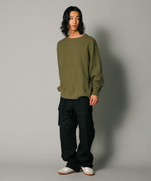 JEMORGAN（ジェーイーモーガン）の「【JEMORGAN/ジェーイーモーガン】オーバーサイズ　ビッグシルエット　ヘビーウェイト　ワッフル　トレーナー（スウェット・メンズ・マスタード/杢グレー/ブラック/カーキ・X-LARGE/LARGE/MEDIUM）」の12枚目の写真