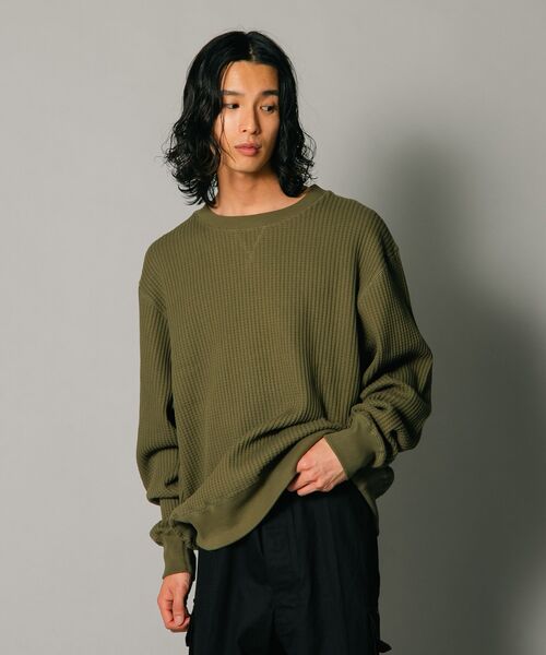 JEMORGAN（ジェーイーモーガン）の「【JEMORGAN/ジェーイーモーガン】オーバーサイズ　ビッグシルエット　ヘビーウェイト　ワッフル　トレーナー（スウェット・メンズ・マスタード/杢グレー/ブラック/カーキ・X-LARGE/LARGE/MEDIUM）」の13枚目の写真