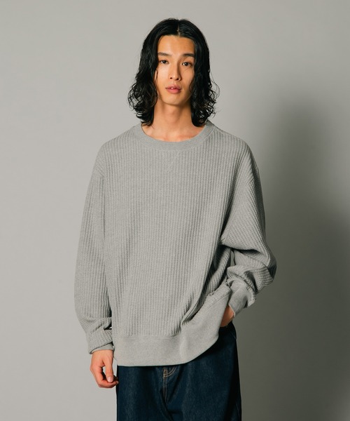 JEMORGAN（ジェーイーモーガン）の「【JEMORGAN/ジェーイーモーガン】オーバーサイズ　ビッグシルエット　ヘビーウェイト　ワッフル　トレーナー（スウェット・メンズ・マスタード/杢グレー/ブラック/カーキ・X-LARGE/LARGE/MEDIUM）」の3枚目の写真