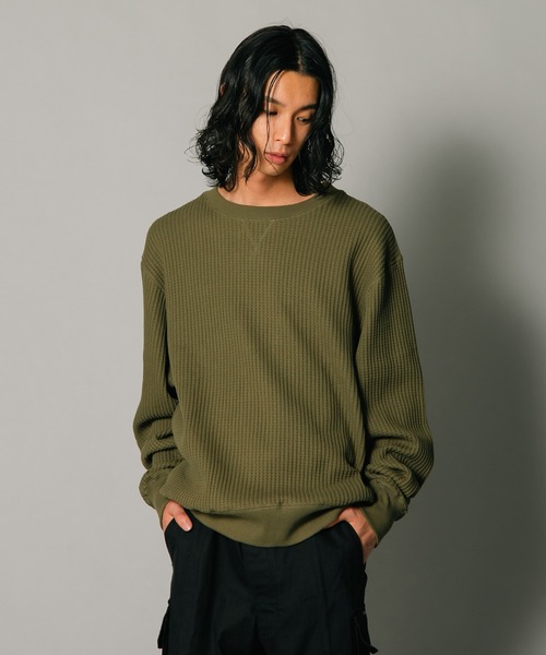 JEMORGAN（ジェーイーモーガン）の「【JEMORGAN/ジェーイーモーガン】オーバーサイズ　ビッグシルエット　ヘビーウェイト　ワッフル　トレーナー（スウェット・メンズ・マスタード/杢グレー/ブラック/カーキ・X-LARGE/LARGE/MEDIUM）」の4枚目の写真