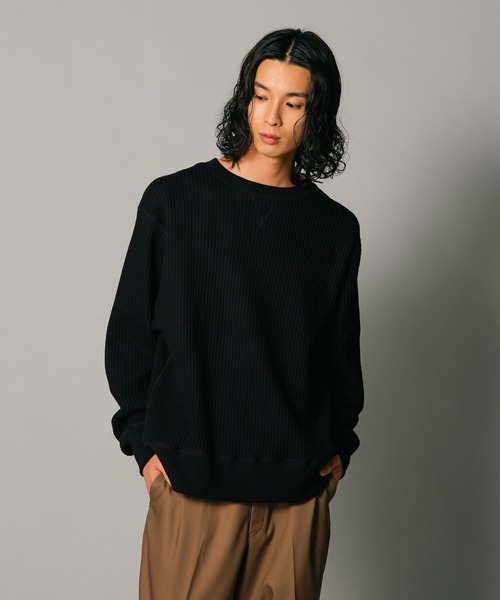 JEMORGAN（ジェーイーモーガン）の「【JEMORGAN/ジェーイーモーガン】オーバーサイズ　ビッグシルエット　ヘビーウェイト　ワッフル　トレーナー（スウェット・メンズ・マスタード/杢グレー/ブラック/カーキ・X-LARGE/LARGE/MEDIUM）」の2枚目の写真