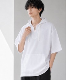 【Bl】ワッフルキーネックパーカー 半端袖