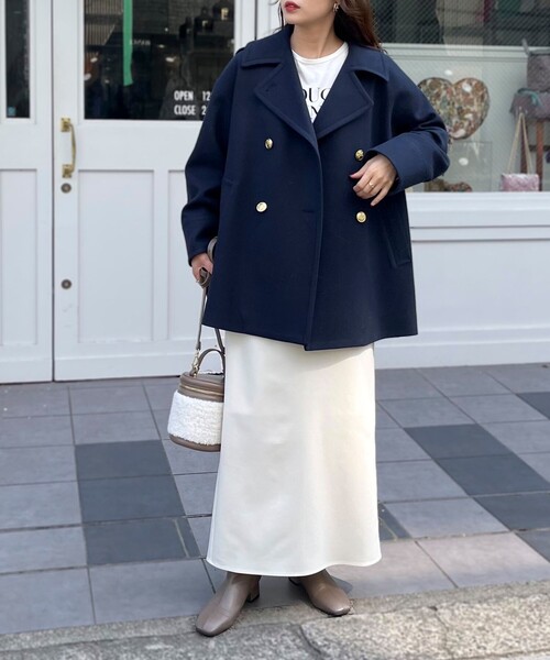 fredy emue（フレディエミュ）の「ミドル丈ピーコート（ピーコート・レディース・ベージュ系その他4/ネイビー・38）」の3枚目の写真