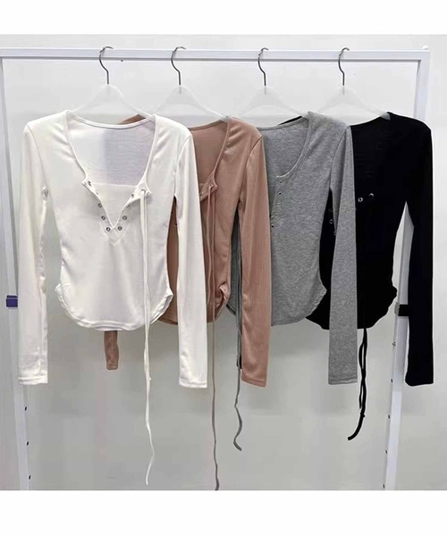 NANEA（ナネア）の「フロントレースアップ長袖トップス（Tシャツ