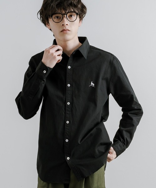 Healthknit Product(ヘルスニットプロダクト)の「Healthknit Product ヘルスニットプロダクト 日本製 国産ヘリンボーンレギュラーカラーシャツ(シャツ/ブラウス・メンズ・カーキ/ブラック・L/XL/M)」の1枚目の写真
