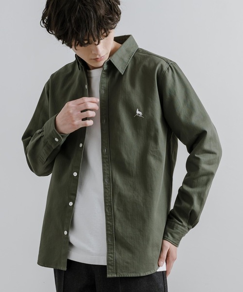 Healthknit Product(ヘルスニットプロダクト)の「Healthknit Product ヘルスニットプロダクト 日本製 国産ヘリンボーンレギュラーカラーシャツ(シャツ/ブラウス・メンズ・カーキ/ブラック・L/XL/M)」の11枚目の写真
