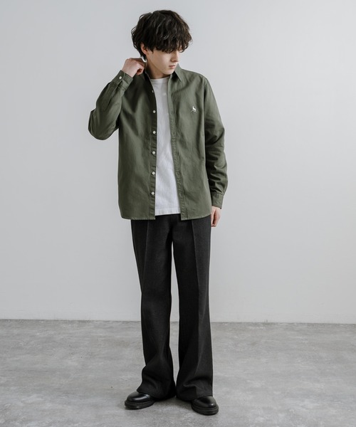 Healthknit Product(ヘルスニットプロダクト)の「Healthknit Product ヘルスニットプロダクト 日本製 国産ヘリンボーンレギュラーカラーシャツ(シャツ/ブラウス・メンズ・カーキ/ブラック・L/XL/M)」の13枚目の写真