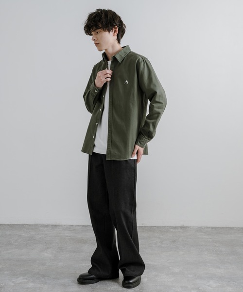 Healthknit Product(ヘルスニットプロダクト)の「Healthknit Product ヘルスニットプロダクト 日本製 国産ヘリンボーンレギュラーカラーシャツ(シャツ/ブラウス・メンズ・カーキ/ブラック・L/XL/M)」の14枚目の写真