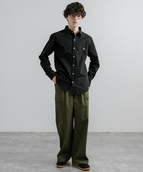 Healthknit Product(ヘルスニットプロダクト)の「Healthknit Product ヘルスニットプロダクト 日本製 国産ヘリンボーンレギュラーカラーシャツ(シャツ/ブラウス・メンズ・カーキ/ブラック・L/XL/M)」の9枚目の写真