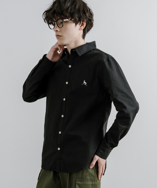 Healthknit Product(ヘルスニットプロダクト)の「Healthknit Product ヘルスニットプロダクト 日本製 国産ヘリンボーンレギュラーカラーシャツ(シャツ/ブラウス・メンズ・カーキ/ブラック・L/XL/M)」の5枚目の写真