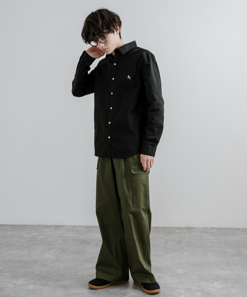 Healthknit Product(ヘルスニットプロダクト)の「Healthknit Product ヘルスニットプロダクト 日本製 国産ヘリンボーンレギュラーカラーシャツ(シャツ/ブラウス・メンズ・カーキ/ブラック・L/XL/M)」の7枚目の写真