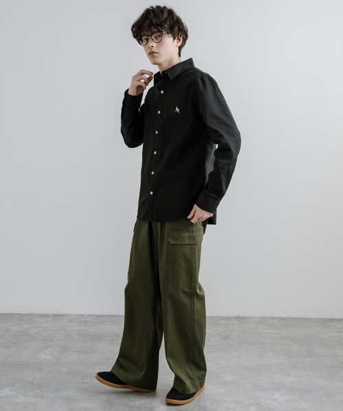 Healthknit Product(ヘルスニットプロダクト)の「Healthknit Product ヘルスニットプロダクト 日本製 国産ヘリンボーンレギュラーカラーシャツ(シャツ/ブラウス・メンズ・カーキ/ブラック・L/XL/M)」の8枚目の写真