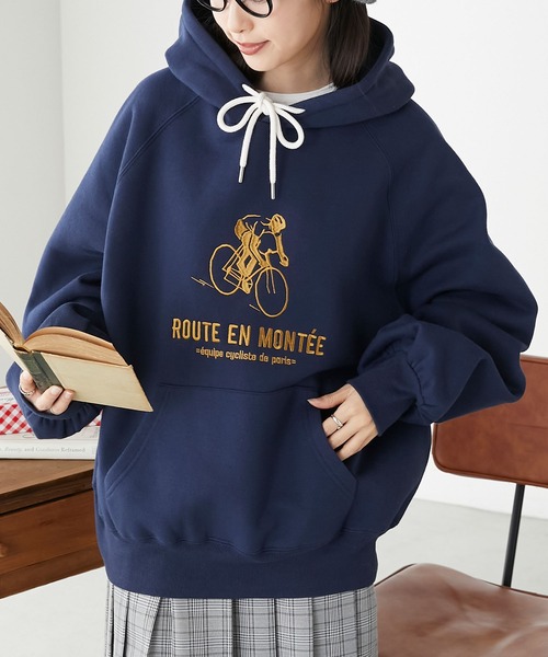 裏起毛メッセンジャー刺繍 オーバースウェットパーカー/フーディープル