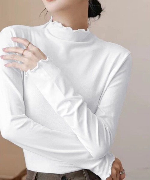Miniministore(ミニミニストア)の「メロウトップス 重ね着ハイネックインナー(Tシャツ/カットソー・レディース・モカ/ブラック/ダークグレー/ダークブラウン/コバルトブルー/ホワイト・L)」の2枚目の写真