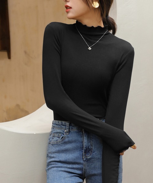 Miniministore(ミニミニストア)の「メロウトップス 重ね着ハイネックインナー(Tシャツ/カットソー・レディース・モカ/ブラック/ダークグレー/ダークブラウン/コバルトブルー/ホワイト・L)」の3枚目の写真