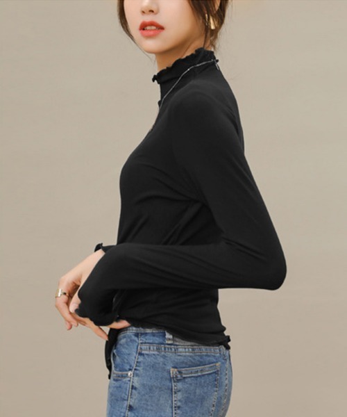 Miniministore(ミニミニストア)の「メロウトップス 重ね着ハイネックインナー(Tシャツ/カットソー・レディース・モカ/ブラック/ダークグレー/ダークブラウン/コバルトブルー/ホワイト・L)」の9枚目の写真