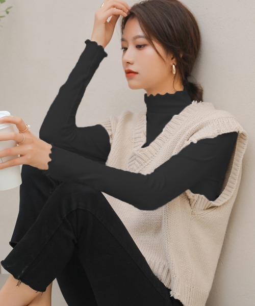 Miniministore(ミニミニストア)の「メロウトップス 重ね着ハイネックインナー(Tシャツ/カットソー・レディース・モカ/ブラック/ダークグレー/ダークブラウン/コバルトブルー/ホワイト・L)」の10枚目の写真