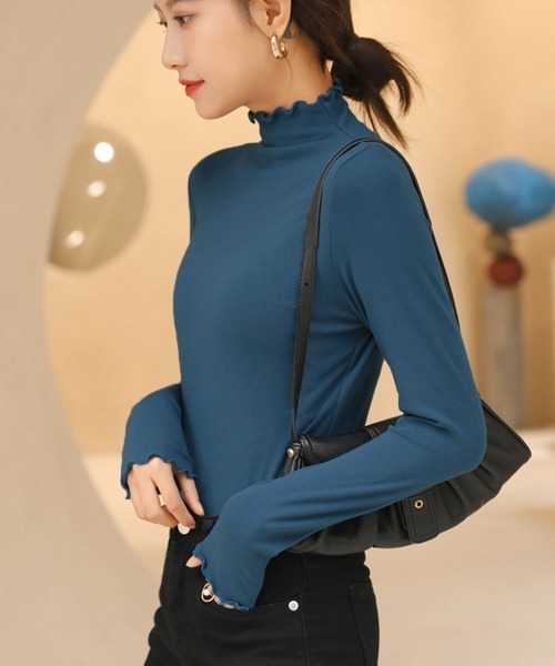Miniministore(ミニミニストア)の「メロウトップス 重ね着ハイネックインナー(Tシャツ/カットソー・レディース・モカ/ブラック/ダークグレー/ダークブラウン/コバルトブルー/ホワイト・L)」の16枚目の写真