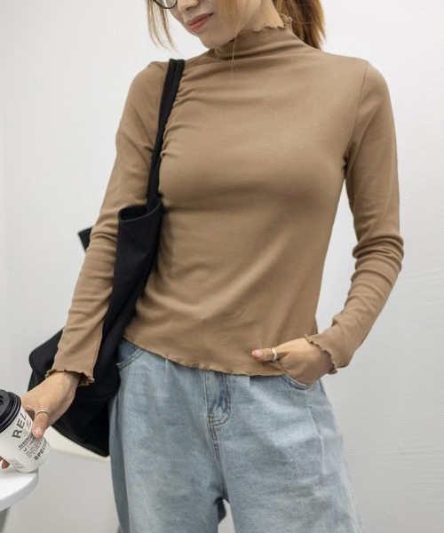 Miniministore(ミニミニストア)の「メロウトップス 重ね着ハイネックインナー(Tシャツ/カットソー・レディース・モカ/ブラック/ダークグレー/ダークブラウン/コバルトブルー/ホワイト・L)」の19枚目の写真