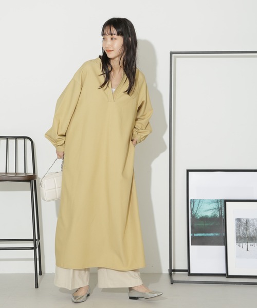 【セール】ハイカウントツイルバンドカラースキッパーワンピース（ワンピース）｜nano･universe（ナノユニバース）