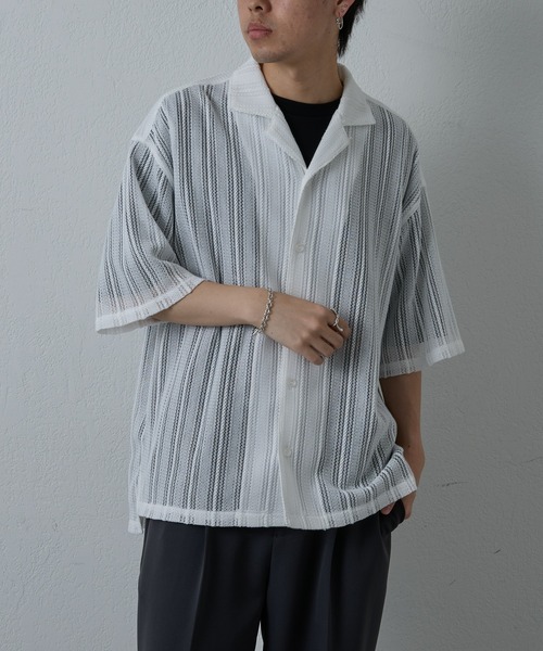 COLONY 2139（コロニートゥーワンスリーナイン）の「ニット透かし編み半袖シャツ（シャツ/ブラウス・メンズ・ブラック/ホワイト/アイボリー・MEDIUM/LARGE）」の8枚目の写真