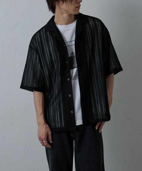 COLONY 2139（コロニートゥーワンスリーナイン）の「ニット透かし編み半袖シャツ（シャツ/ブラウス・メンズ・ブラック/ホワイト/アイボリー・MEDIUM/LARGE）」の12枚目の写真
