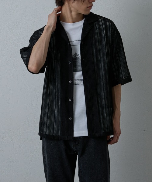 COLONY 2139（コロニートゥーワンスリーナイン）の「ニット透かし編み半袖シャツ（シャツ/ブラウス・メンズ・ブラック/ホワイト/アイボリー・MEDIUM/LARGE）」の15枚目の写真