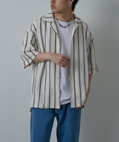 COLONY 2139（コロニートゥーワンスリーナイン）の「ニット透かし編み半袖シャツ（シャツ/ブラウス・メンズ・ブラック/ホワイト/アイボリー・MEDIUM/LARGE）」の4枚目の写真