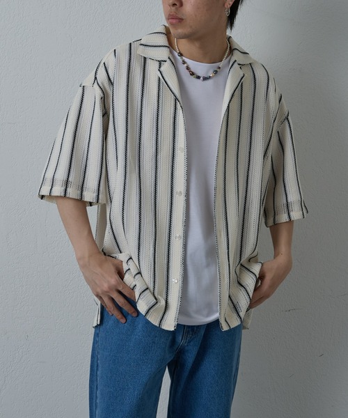 COLONY 2139（コロニートゥーワンスリーナイン）の「ニット透かし編み半袖シャツ（シャツ/ブラウス・メンズ・ブラック/ホワイト/アイボリー・MEDIUM/LARGE）」の7枚目の写真