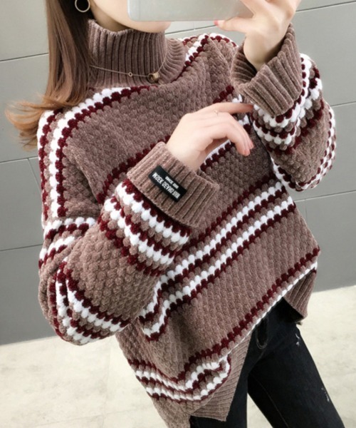おしゃれスタ(オシャレスタ)の「ふわもこタートルネックセーター(ニット/セーター・レディース・ネイビー/ホワイト/ブラウン・FREE)」の10枚目の写真
