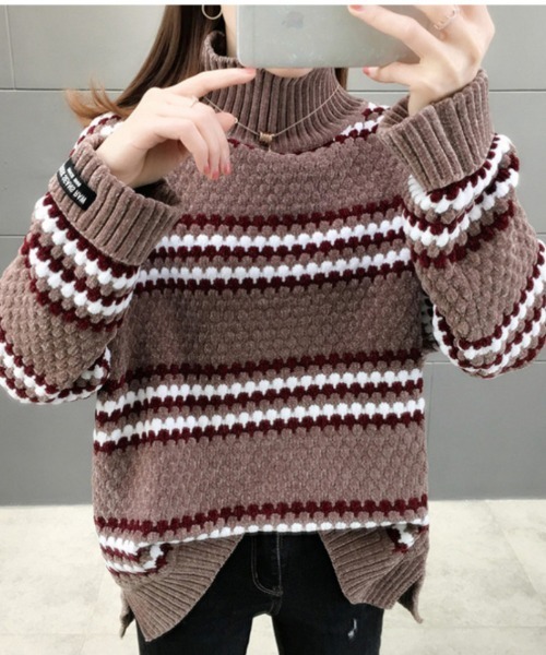 おしゃれスタ(オシャレスタ)の「ふわもこタートルネックセーター(ニット/セーター・レディース・ネイビー/ホワイト/ブラウン・FREE)」の12枚目の写真