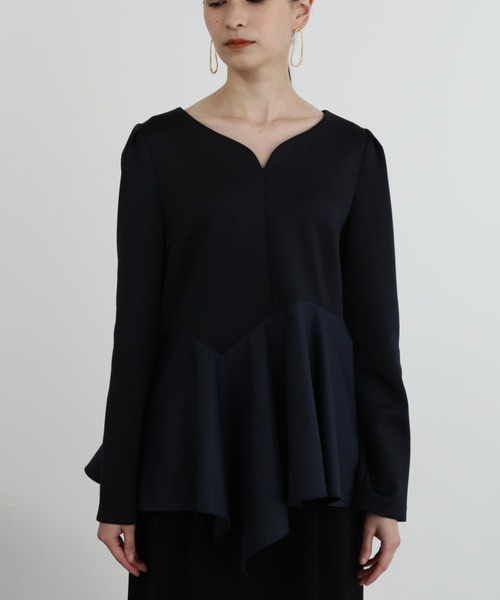JILL STUART(ジルスチュアート)の「◆ストレッチダブルクロスタフタコンビトップ(シャツ/ブラウス・レディース・ネイビー/ベージュ・MEDIUM/SMALL)」の2枚目の写真