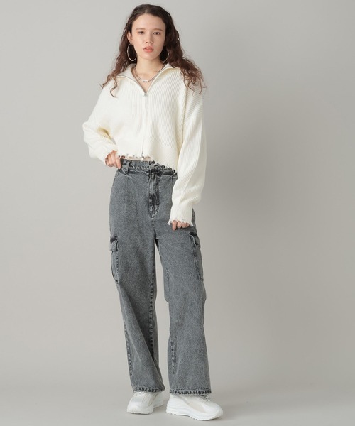 FOREVER 21（フォーエバー トゥエンティーワン）の「襟付きZIPニットカーディガン（カーディガン/ボレロ・レディース・オフホワイト/ライトグレー/グリーン・FREE）」の21枚目の写真