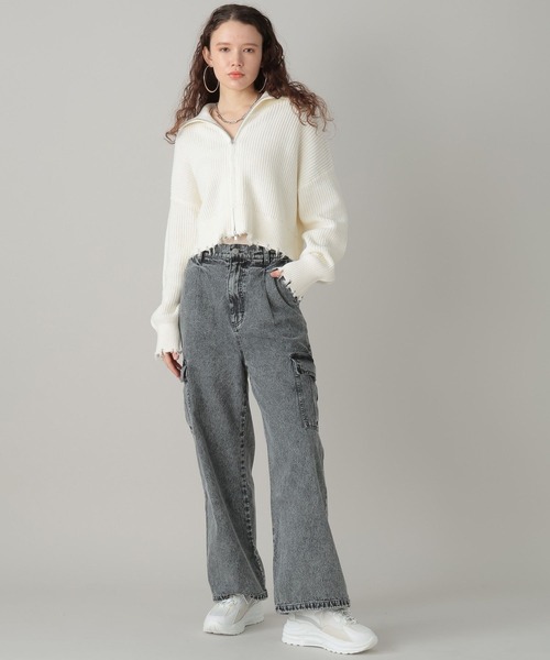 FOREVER 21（フォーエバー トゥエンティーワン）の「襟付きZIPニットカーディガン（カーディガン/ボレロ・レディース・オフホワイト/ライトグレー/グリーン・FREE）」の19枚目の写真