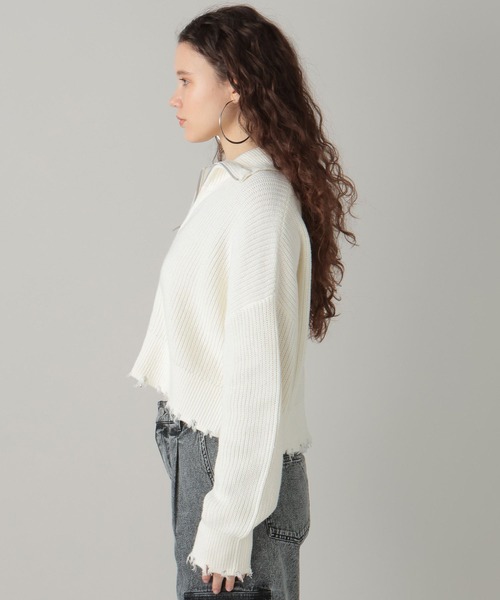 FOREVER 21（フォーエバー トゥエンティーワン）の「襟付きZIPニットカーディガン（カーディガン/ボレロ・レディース・オフホワイト/ライトグレー/グリーン・FREE）」の12枚目の写真