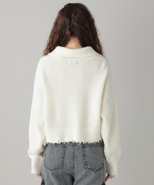 FOREVER 21（フォーエバー トゥエンティーワン）の「襟付きZIPニットカーディガン（カーディガン/ボレロ・レディース・オフホワイト/ライトグレー/グリーン・FREE）」の7枚目の写真