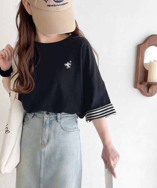classicalelf(クラシカルエルフ)の「プラスワンでトレンド感UP。綿100%胸刺繍リバーシブルTシャツ(Tシャツ/カットソー・レディース・ネイビー系/ブラック系/ベージュ系/アイボリー系・LARGE/MEDIUM/SMALL/X-LARGE)」の14枚目の写真
