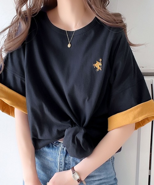 classicalelf(クラシカルエルフ)の「プラスワンでトレンド感UP。綿100%胸刺繍リバーシブルTシャツ(Tシャツ/カットソー・レディース・ネイビー系/ブラック系/ベージュ系/アイボリー系・LARGE/MEDIUM/SMALL/X-LARGE)」の12枚目の写真