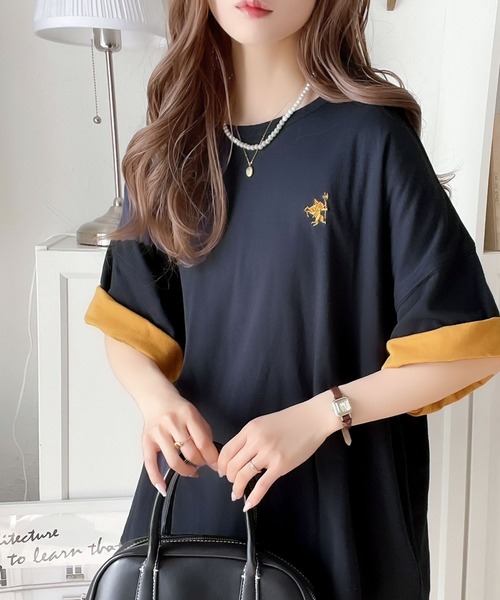 classicalelf(クラシカルエルフ)の「プラスワンでトレンド感UP。綿100%胸刺繍リバーシブルTシャツ(Tシャツ/カットソー・レディース・ネイビー系/ブラック系/ベージュ系/アイボリー系・LARGE/MEDIUM/SMALL/X-LARGE)」の10枚目の写真