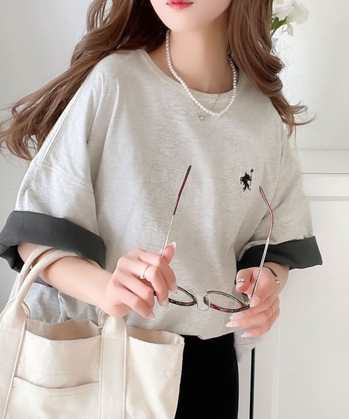 classicalelf(クラシカルエルフ)の「プラスワンでトレンド感UP。綿100%胸刺繍リバーシブルTシャツ(Tシャツ/カットソー・レディース・ネイビー系/ブラック系/ベージュ系/アイボリー系・LARGE/MEDIUM/SMALL/X-LARGE)」の18枚目の写真