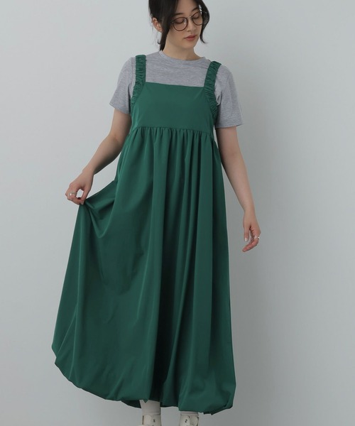 saloon（サルーン）の「SALOON(サルーン)/　ギャザーバルーンキャミワンピース【手洗い可】ロング丈（ワンピース・レディース・ベージュ/ブラック/グリーン・FREE）」の10枚目の写真