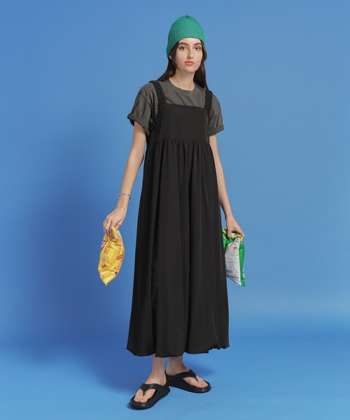 saloon（サルーン）の「SALOON(サルーン)/　ギャザーバルーンキャミワンピース【手洗い可】ロング丈（ワンピース・レディース・ベージュ/ブラック/グリーン・FREE）」の12枚目の写真