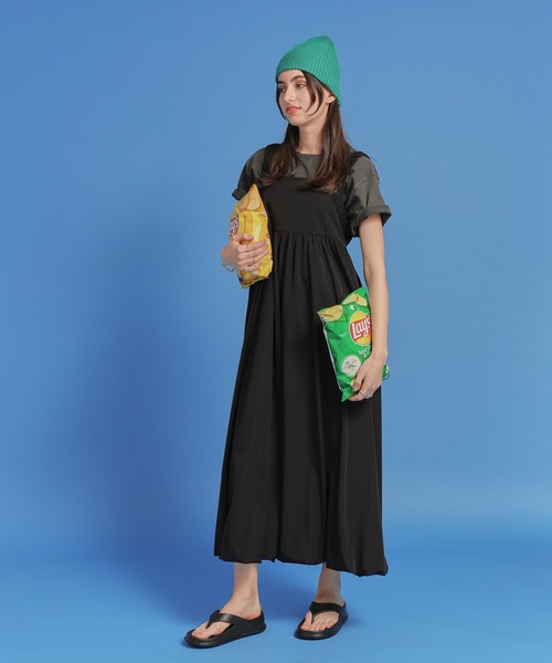 saloon（サルーン）の「SALOON(サルーン)/　ギャザーバルーンキャミワンピース【手洗い可】ロング丈（ワンピース・レディース・ベージュ/ブラック/グリーン・FREE）」の14枚目の写真