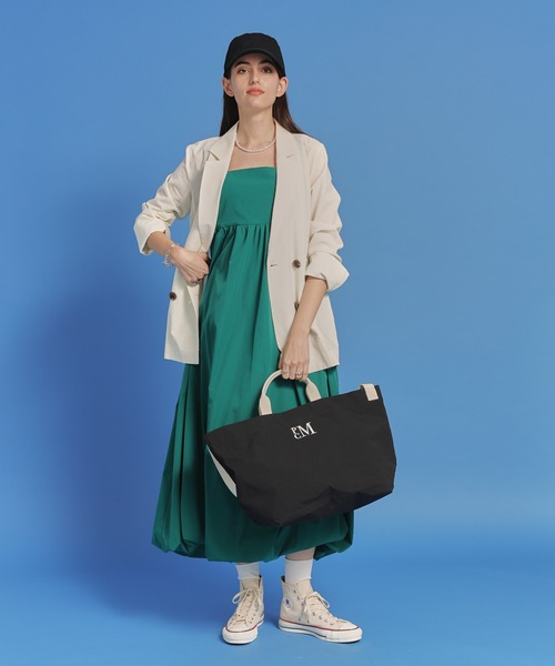 saloon（サルーン）の「SALOON(サルーン)/　ギャザーバルーンキャミワンピース【手洗い可】ロング丈（ワンピース・レディース・ベージュ/ブラック/グリーン・FREE）」の4枚目の写真