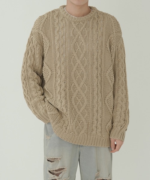 NULL（ヌル）の「【NULL】アラン編み ニット（ニット/セーター・メンズ・ベージュ/ホワイト/グレー/ブラック・LARGE/MEDIUM）」の14枚目の写真